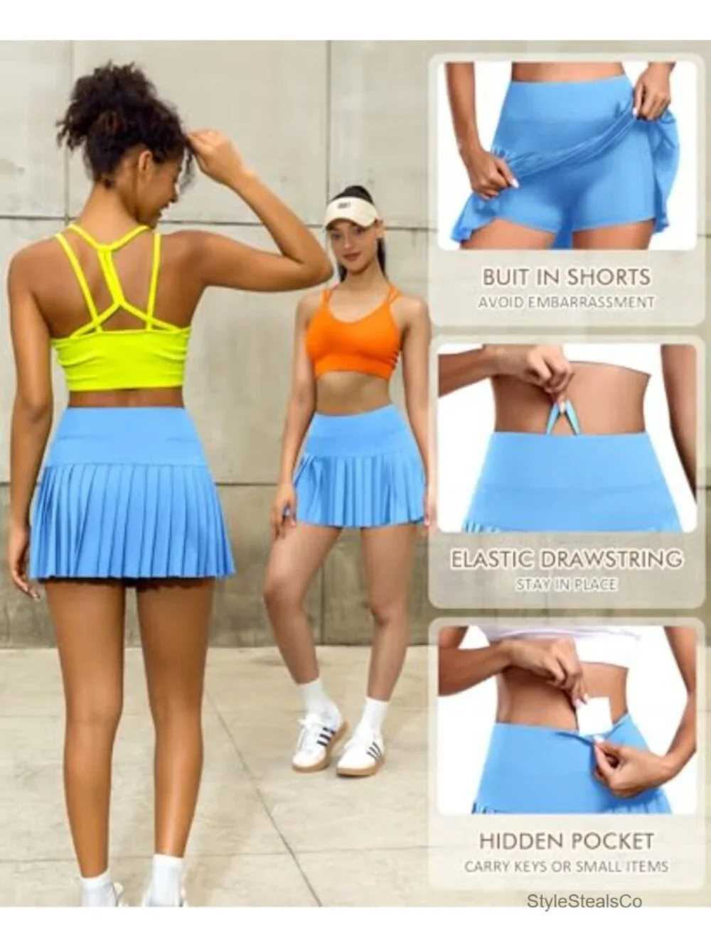 Pleated Tennis Skirt with Built-in Shorts High Waist Pickleball Skort Pockets
